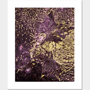 Two purple leaves in melted gold Posters and Art